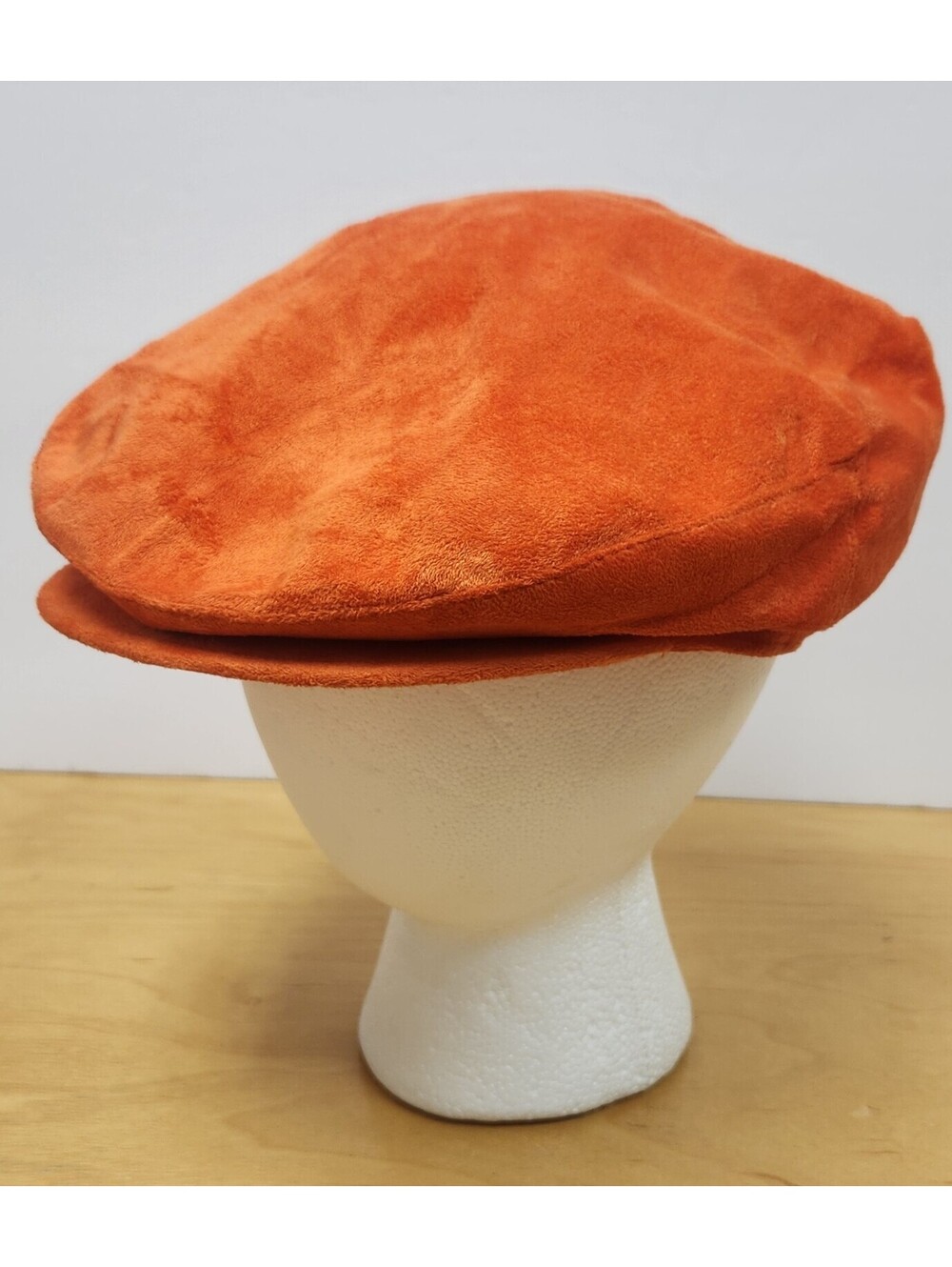Vintage Orange Flat Cap Newsboy Ivy Hat Faux Suede Large Bijoux Terner 70s Style